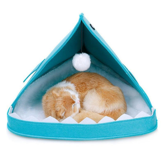 JMT-579018 Felt Shark-Shaped Cat Litter Nest in Blue and Gray for Pets Up to 8 Pounds