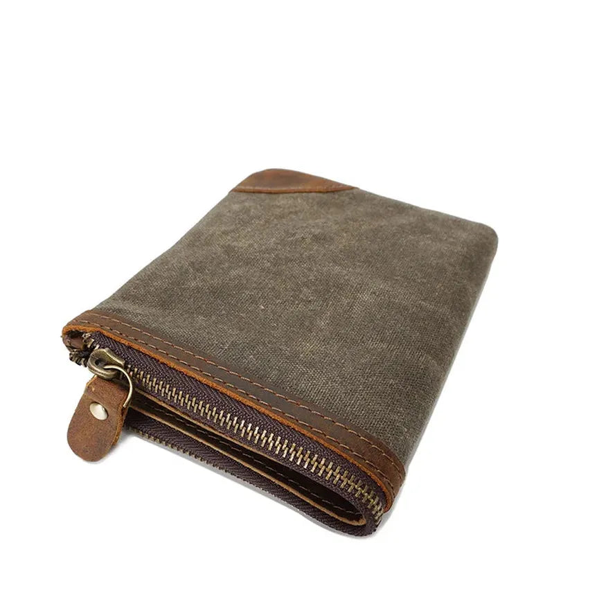 JMT-579082 Handmade Retro Waterproof Oil Wax Canvas Wallet for Men - Foldable Short Design