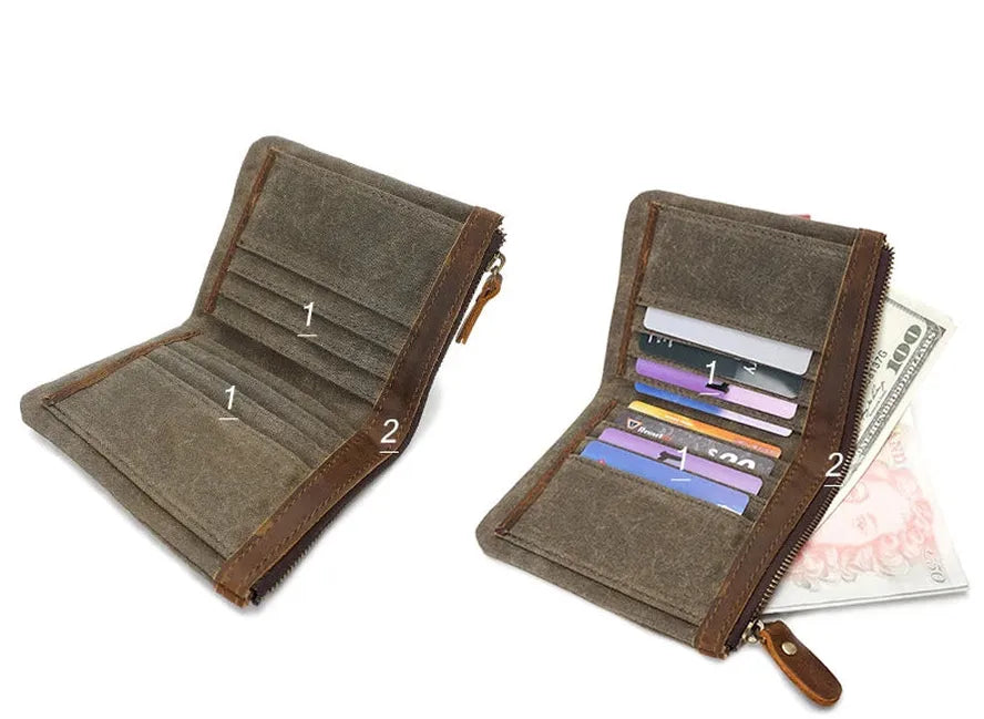 JMT-579082 Handmade Retro Waterproof Oil Wax Canvas Wallet for Men - Foldable Short Design