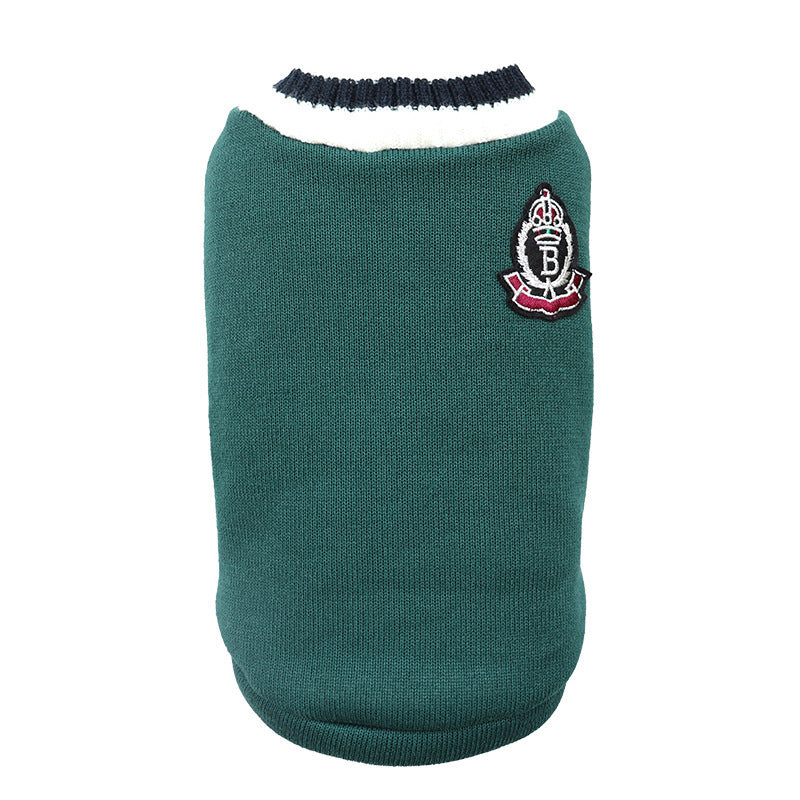 JMT-579338 V-Collar Knitted Dog Sweater in Wine Red, Khaki, Green, and Gray - Sizes XS to 5XL