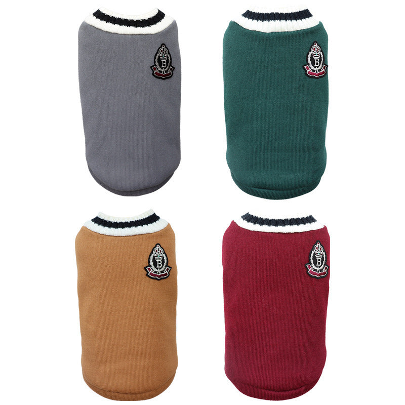 JMT-579338 V-Collar Knitted Dog Sweater in Wine Red, Khaki, Green, and Gray - Sizes XS to 5XL