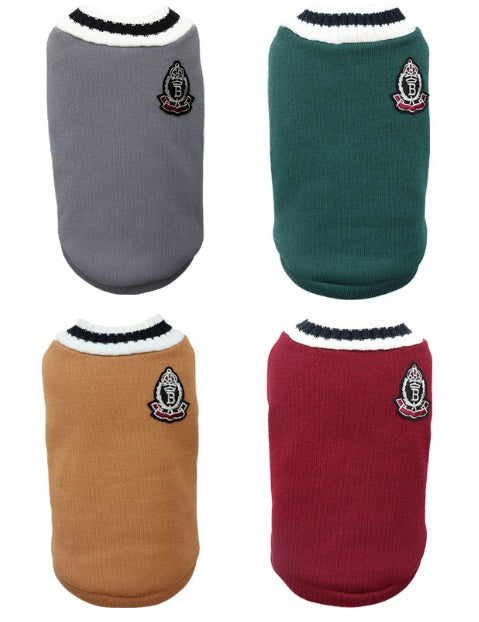 JMT-579338 V-Collar Knitted Dog Sweater in Wine Red, Khaki, Green, and Gray - Sizes XS to 5XL