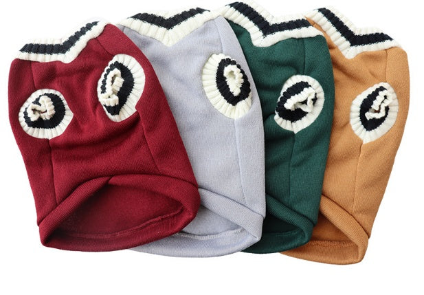 JMT-579338 V-Collar Knitted Dog Sweater in Wine Red, Khaki, Green, and Gray - Sizes XS to 5XL