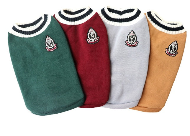 JMT-579338 V-Collar Knitted Dog Sweater in Wine Red, Khaki, Green, and Gray - Sizes XS to 5XL