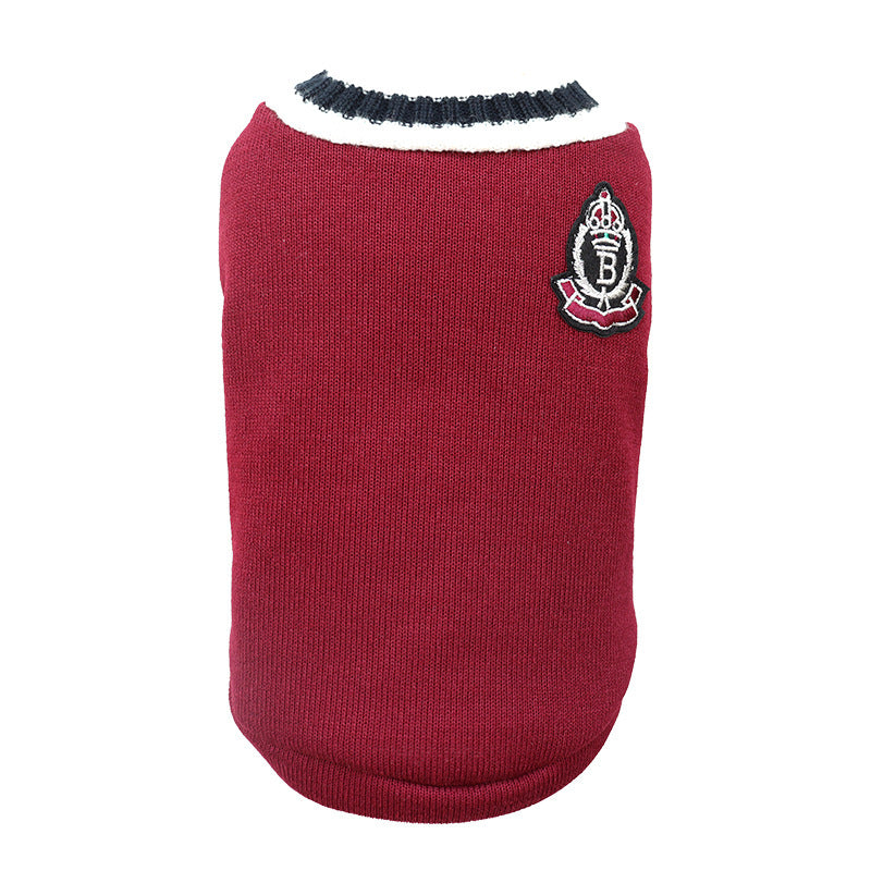 JMT-579338 V-Collar Knitted Dog Sweater in Wine Red, Khaki, Green, and Gray - Sizes XS to 5XL