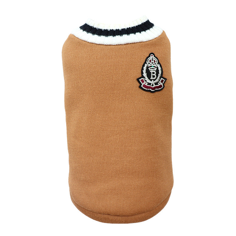 JMT-579338 V-Collar Knitted Dog Sweater in Wine Red, Khaki, Green, and Gray - Sizes XS to 5XL