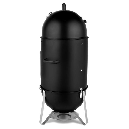 JMT-579594 Black 3-Layer Oval Cylinder Charcoal Grill Smoker - 48x48x119cm
