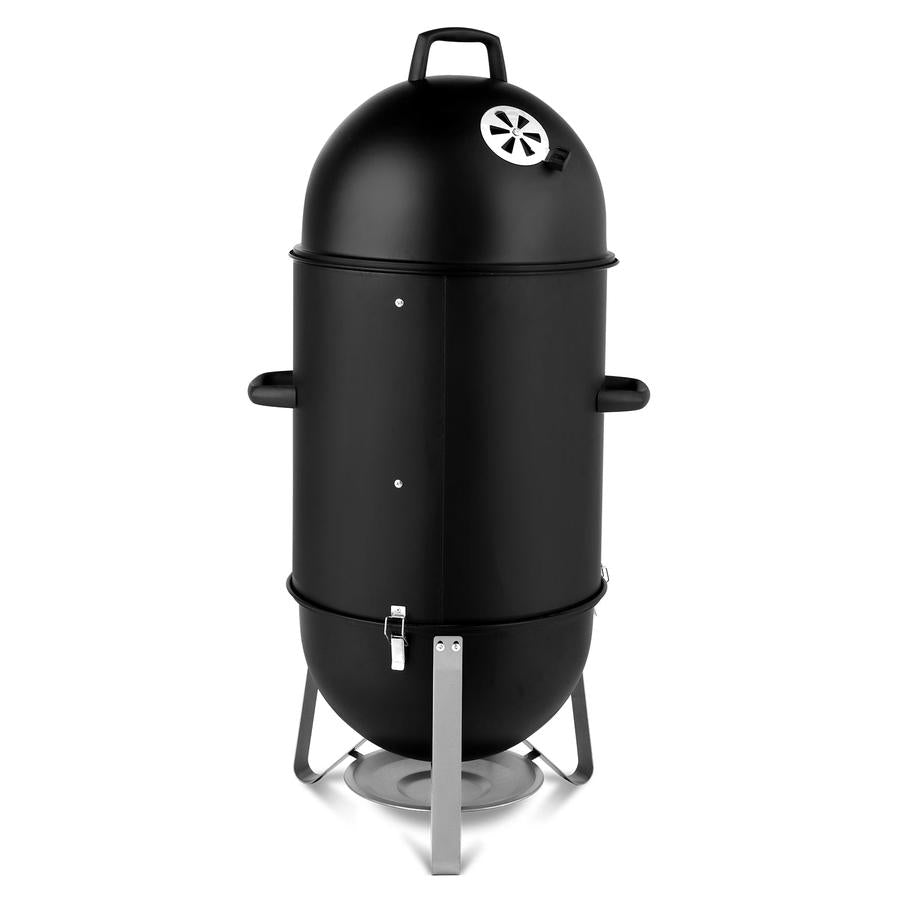JMT-579594 Black 3-Layer Oval Cylinder Charcoal Grill Smoker - 48x48x119cm