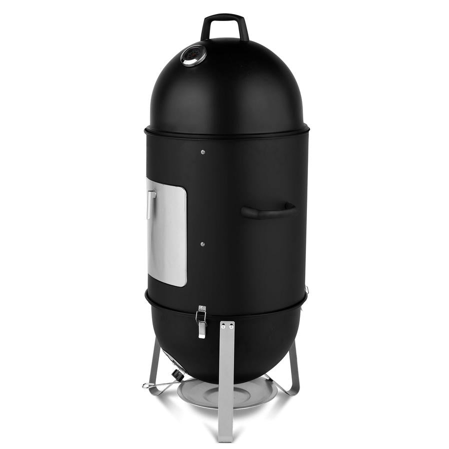 JMT-579594 Black 3-Layer Oval Cylinder Charcoal Grill Smoker - 48x48x119cm