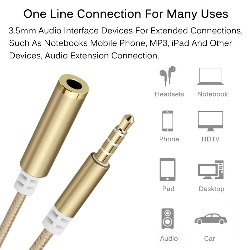 JMT-580042 High-Quality Headphone Extension Cable - Gold-Plated Copper Core for Digital Devices