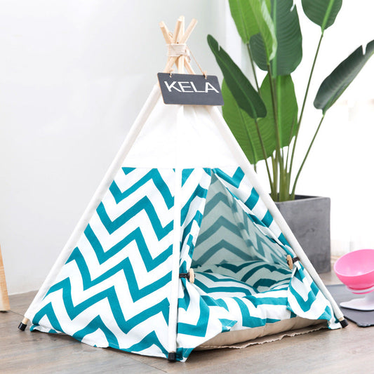 JMT-580170 Pet Tent with Black and Green Stripes – Canvas Dog and Cat Bedding, Available in Multiple Sizes