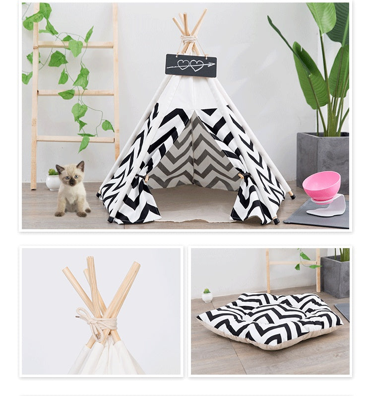 JMT-580170 Pet Tent with Black and Green Stripes – Canvas Dog and Cat Bedding, Available in Multiple Sizes