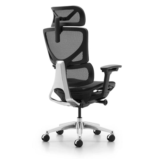 JMT-580298 Ergonomic White and Gold Mesh Office Chair with Locking Function and Swivel Design