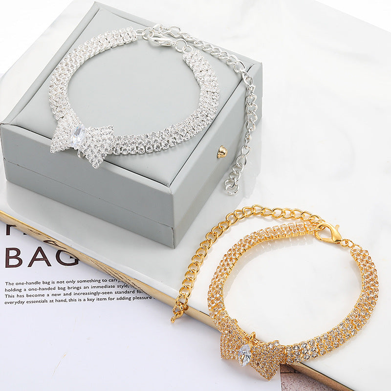 JMT-580362 Adjustable Crystal Bow Tie Pet Collar with Rhinestones for Dogs and Cats