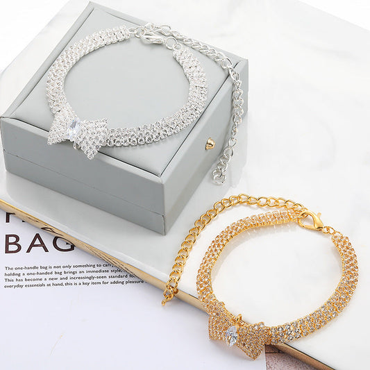 JMT-580362 Adjustable Crystal Bow Tie Pet Collar with Rhinestones for Dogs and Cats