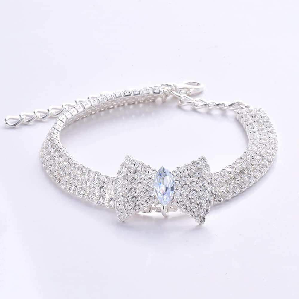JMT-580362 Adjustable Crystal Bow Tie Pet Collar with Rhinestones for Dogs and Cats