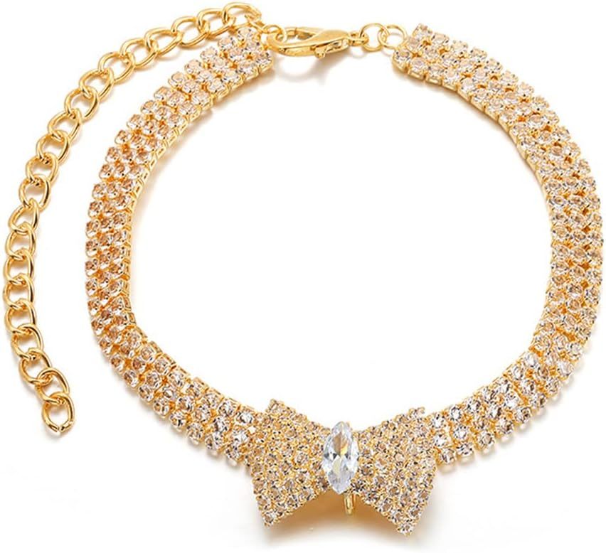 JMT-580362 Adjustable Crystal Bow Tie Pet Collar with Rhinestones for Dogs and Cats