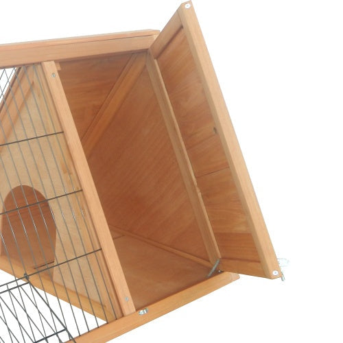JMT-580874 Spacious Wooden A-Frame Outdoor Rabbit Cage with Ventilation and Dual Access Doors