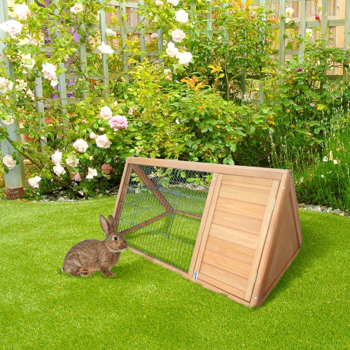 JMT-580874 Spacious Wooden A-Frame Outdoor Rabbit Cage with Ventilation and Dual Access Doors
