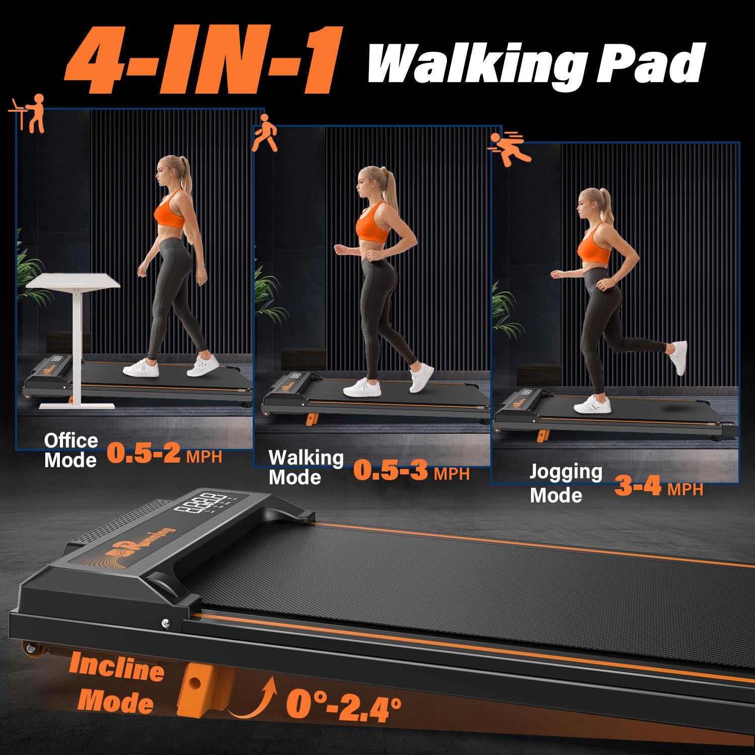 JMT-580938 Compact Treadmill with Remote Control, Display Screen, Three-Level Incline, and Easy-Move Wheels for Indoor Aerobic Exercise
