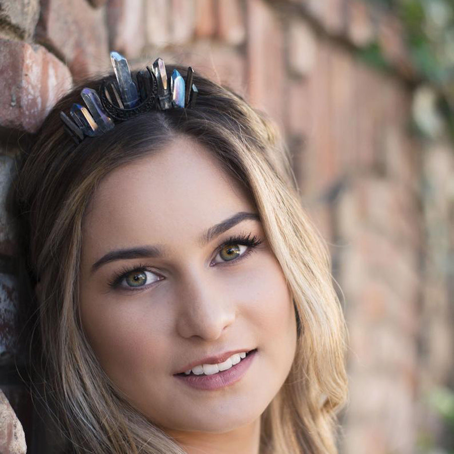 JMT-581386 Handmade Crystal Crown Headband with Pink, Red, Transparent, and Blue Crystals