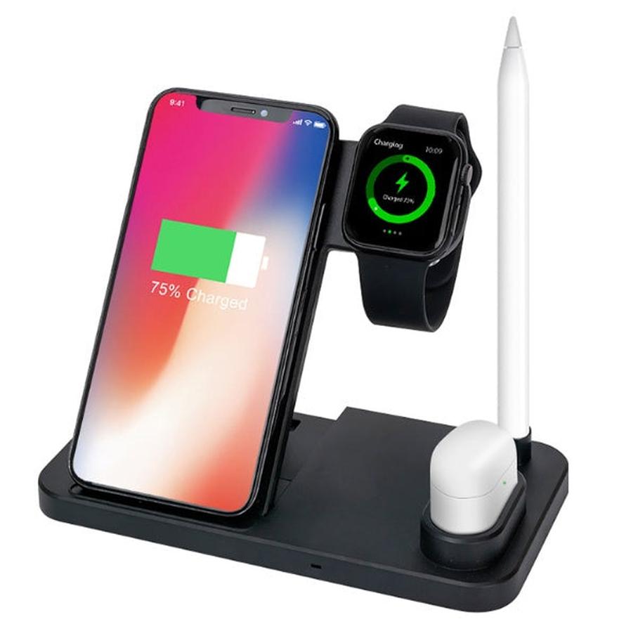 JMT-581706 4-in-1 Adjustable Wireless Charger with Fast Charging for Smartphones, Apple Watch, AirPods, and Apple Pencil