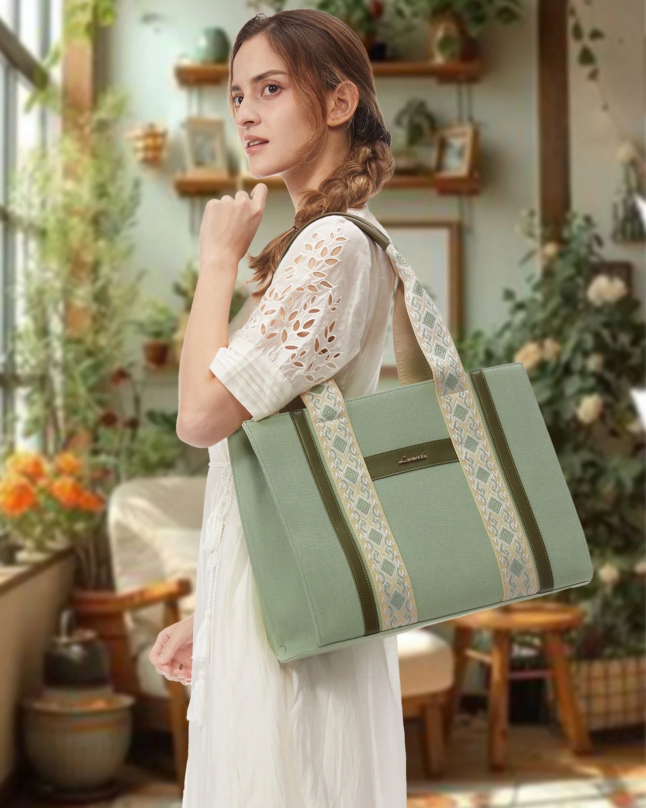JMT-581834 Canvas Tote Shoulder Bag for Women - Versatile Crossbody Purse for Daily Use, School, Office, and Travel