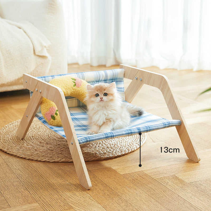 JMT-581834 Elevated Cat Bed with Wooden Frame and Soft Cloth for Indoor Comfort