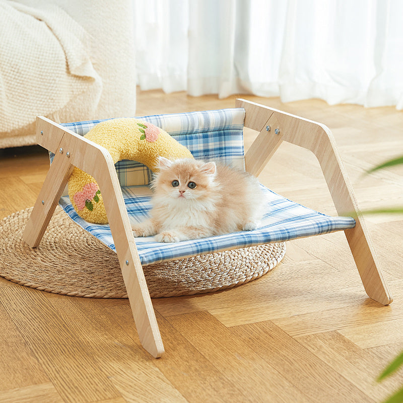 JMT-581834 Elevated Cat Bed with Wooden Frame and Soft Cloth for Indoor Comfort