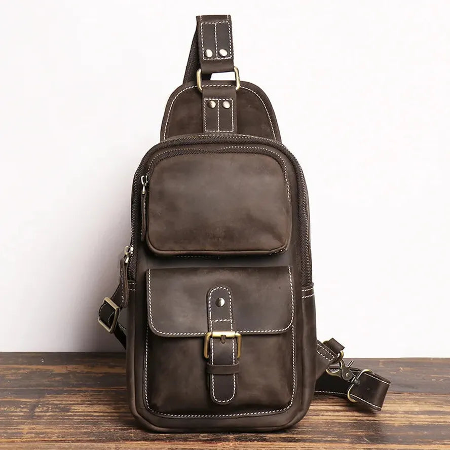 JMT-581898 Retro Leather Chest Bag for Men - Genuine Crazy Horse Leather Messenger Bag in Multiple Colours