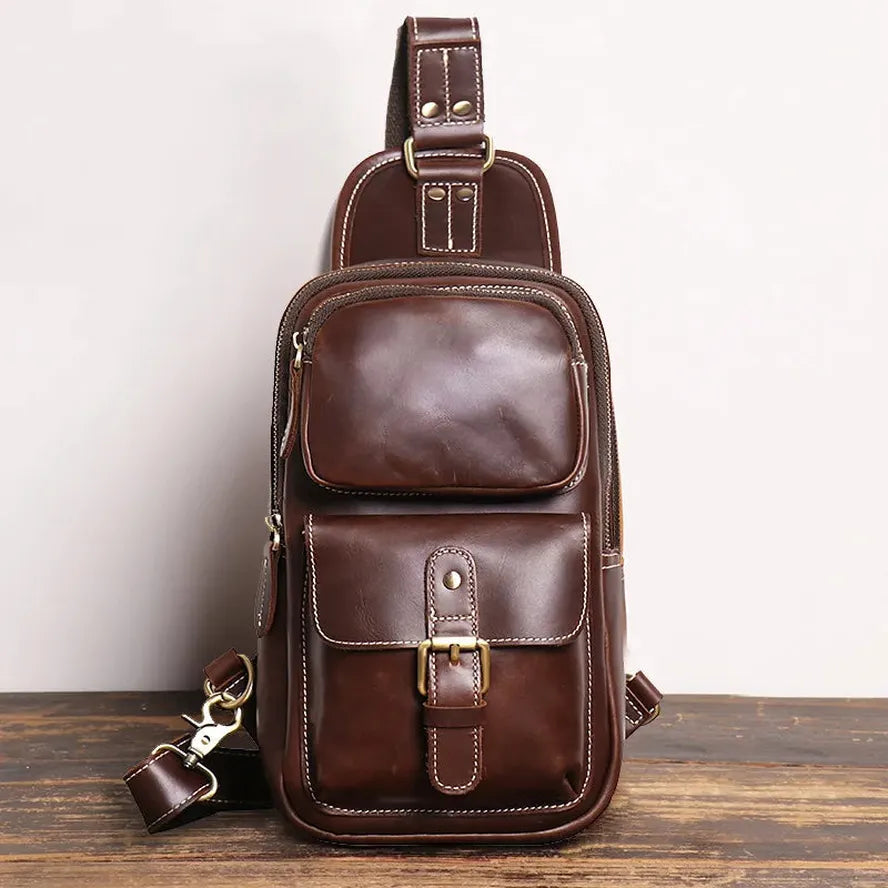 JMT-581898 Retro Leather Chest Bag for Men - Genuine Crazy Horse Leather Messenger Bag in Multiple Colours