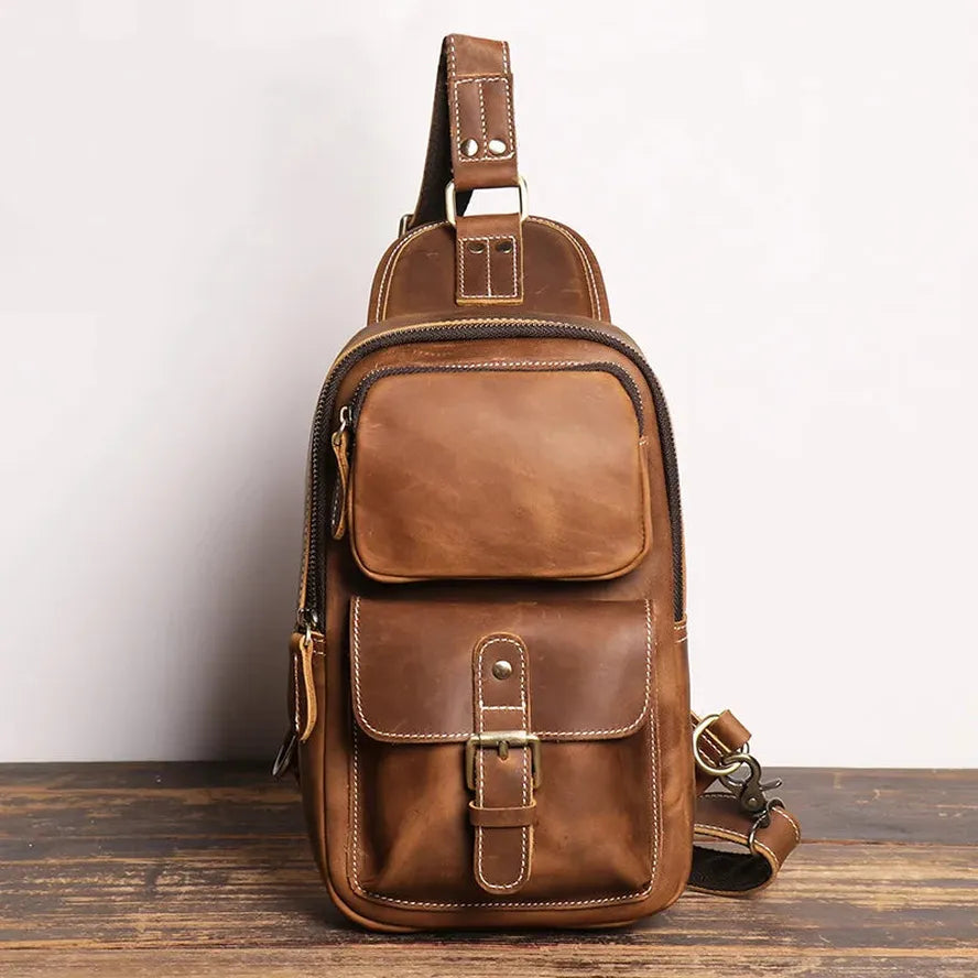JMT-581898 Retro Leather Chest Bag for Men - Genuine Crazy Horse Leather Messenger Bag in Multiple Colours