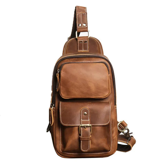 JMT-581898 Retro Leather Chest Bag for Men - Genuine Crazy Horse Leather Messenger Bag in Multiple Colours