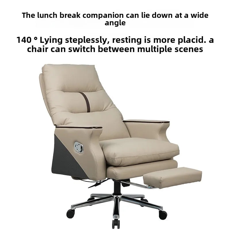 JMT-582090 Beige Extra Wide Reclining Executive Office Chair with Artificial Leather and Stretchable Ottoman