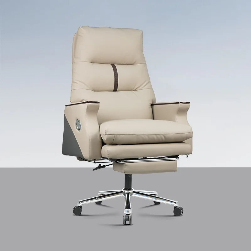 JMT-582090 Beige Extra Wide Reclining Executive Office Chair with Artificial Leather and Stretchable Ottoman