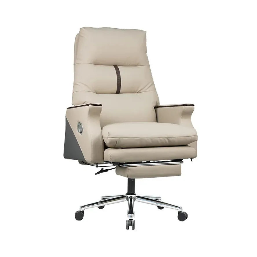 JMT-582090 Beige Extra Wide Reclining Executive Office Chair with Artificial Leather and Stretchable Ottoman
