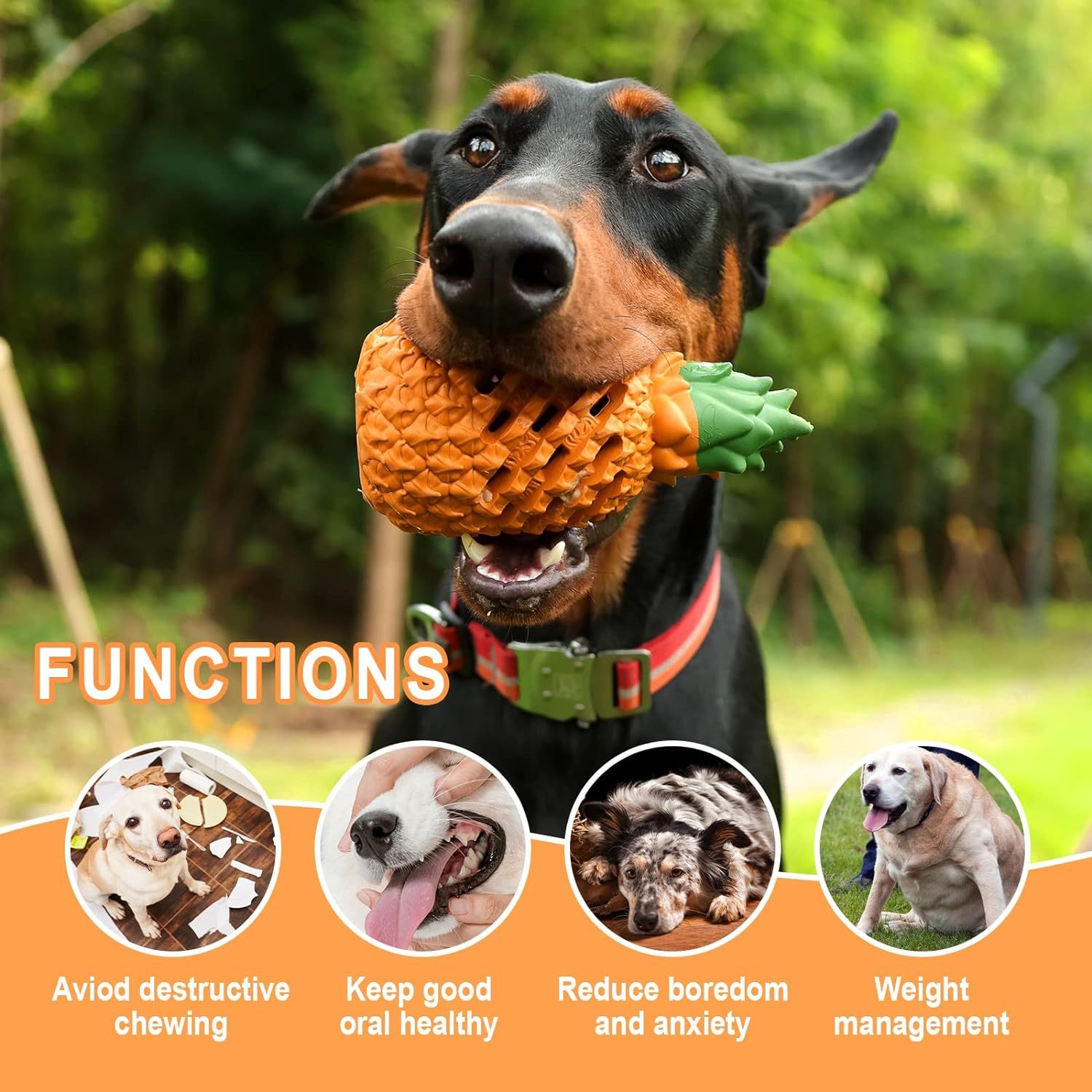 JMT-582154 Indestructible Pineapple Chew Toy for Aggressive Dogs - Durable Natural Rubber Teething Toy