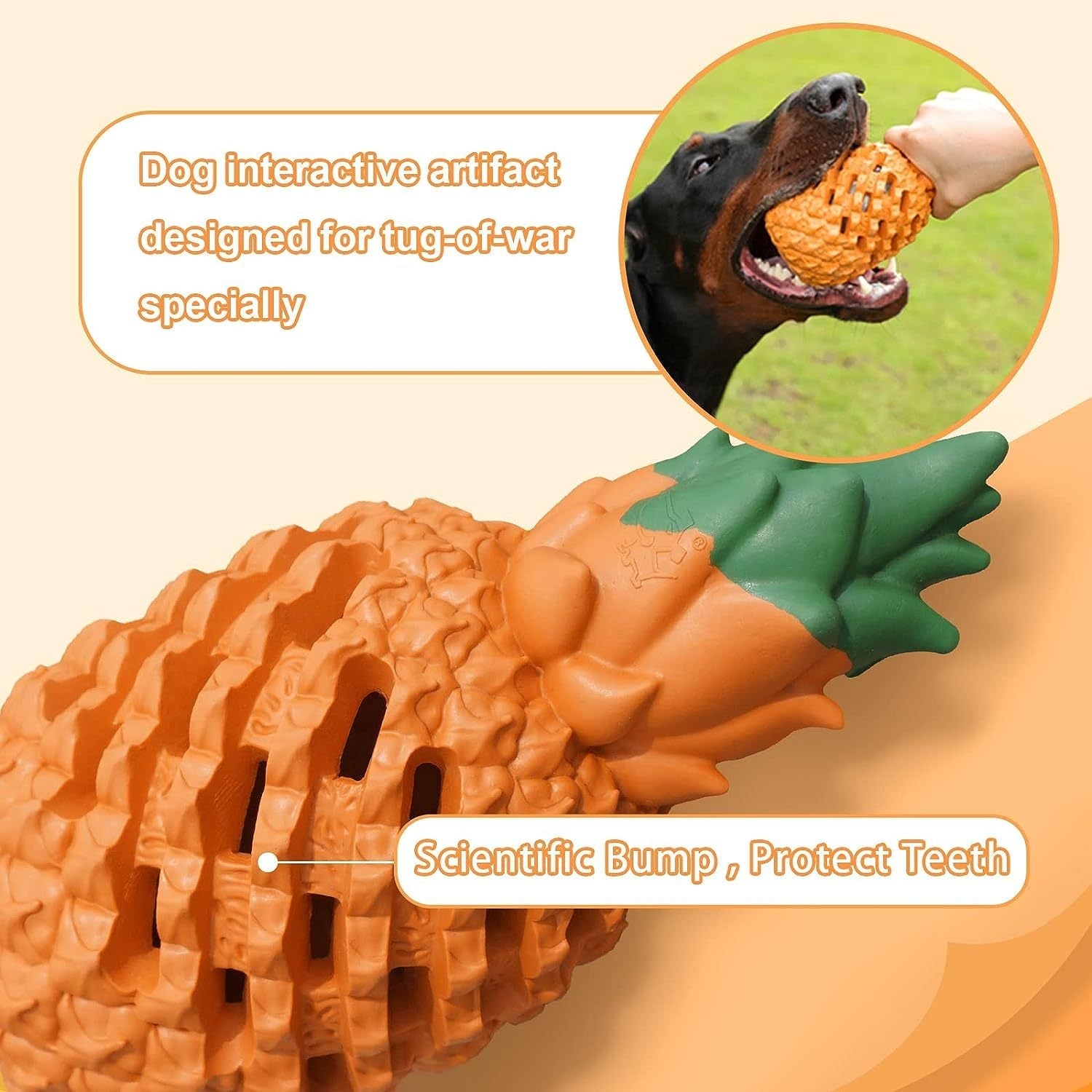 JMT-582154 Indestructible Pineapple Chew Toy for Aggressive Dogs - Durable Natural Rubber Teething Toy