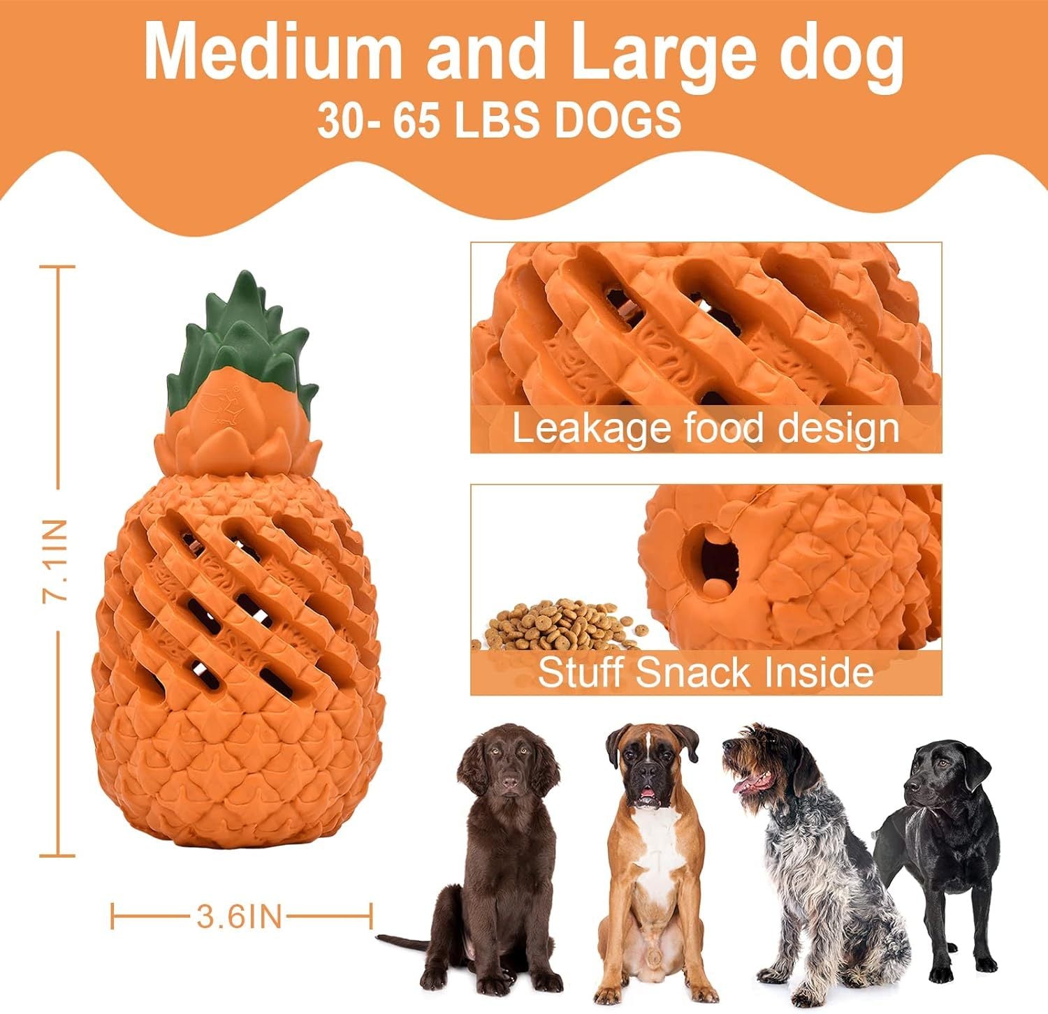 JMT-582154 Indestructible Pineapple Chew Toy for Aggressive Dogs - Durable Natural Rubber Teething Toy