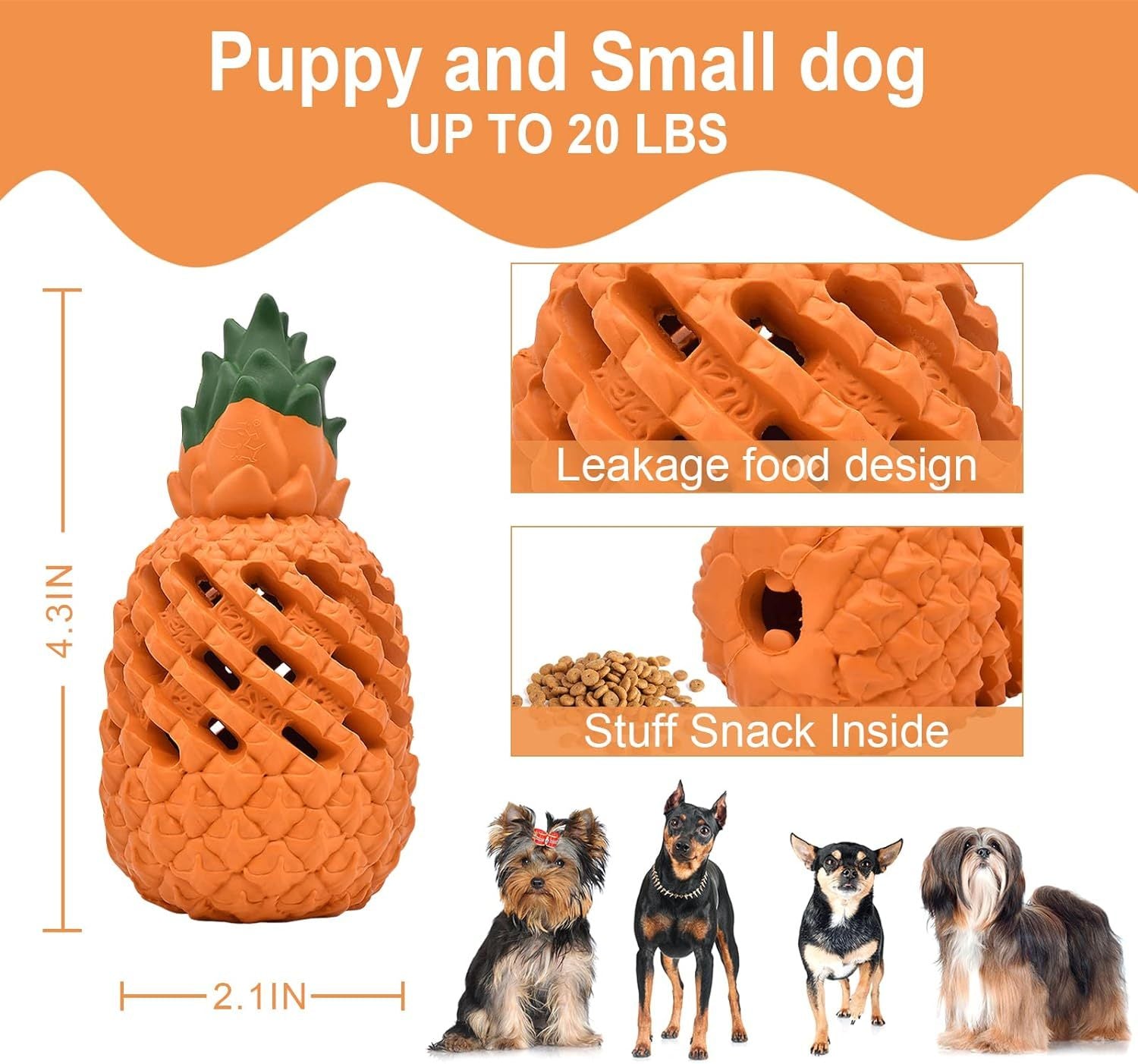 JMT-582154 Indestructible Pineapple Chew Toy for Aggressive Dogs - Durable Natural Rubber Teething Toy