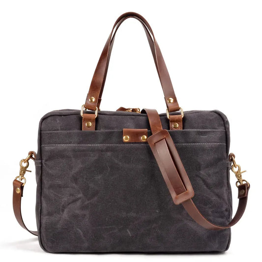 JMT-583562 Waxed Canvas and Leather Business Briefcase for 15.6 Inch Laptops - Retro Style, Waterproof, Multiple Colour Options