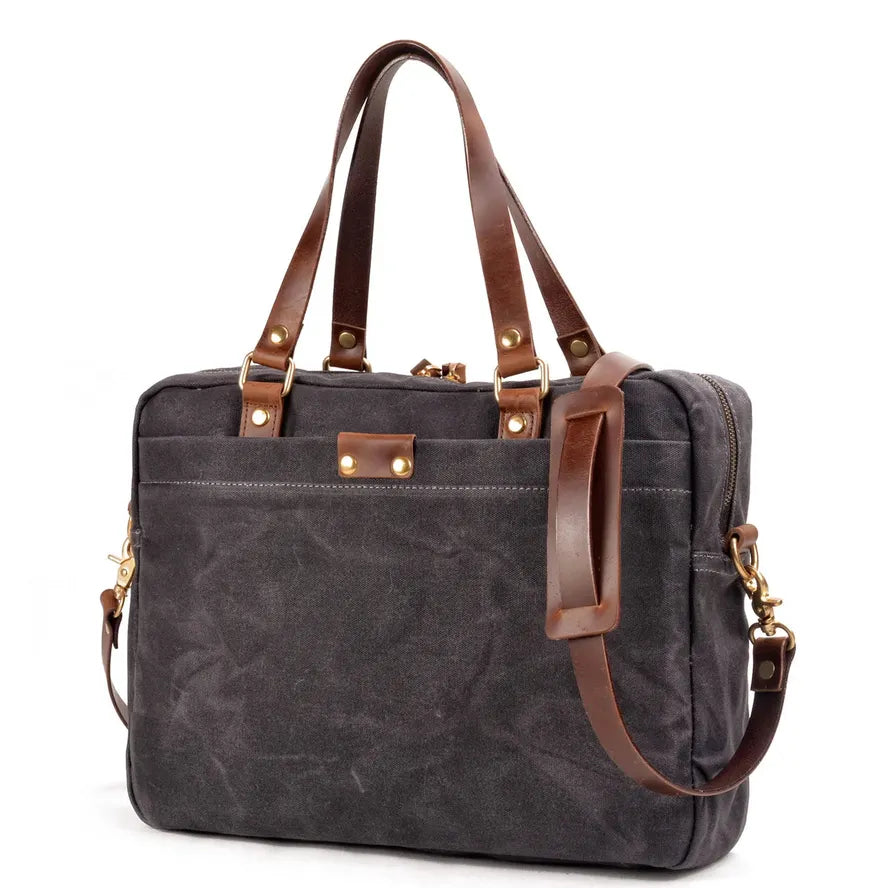 JMT-583562 Waxed Canvas and Leather Business Briefcase for 15.6 Inch Laptops - Retro Style, Waterproof, Multiple Colour Options