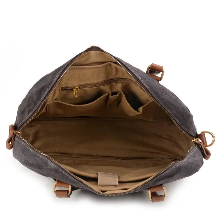 JMT-583562 Waxed Canvas and Leather Business Briefcase for 15.6 Inch Laptops - Retro Style, Waterproof, Multiple Colour Options