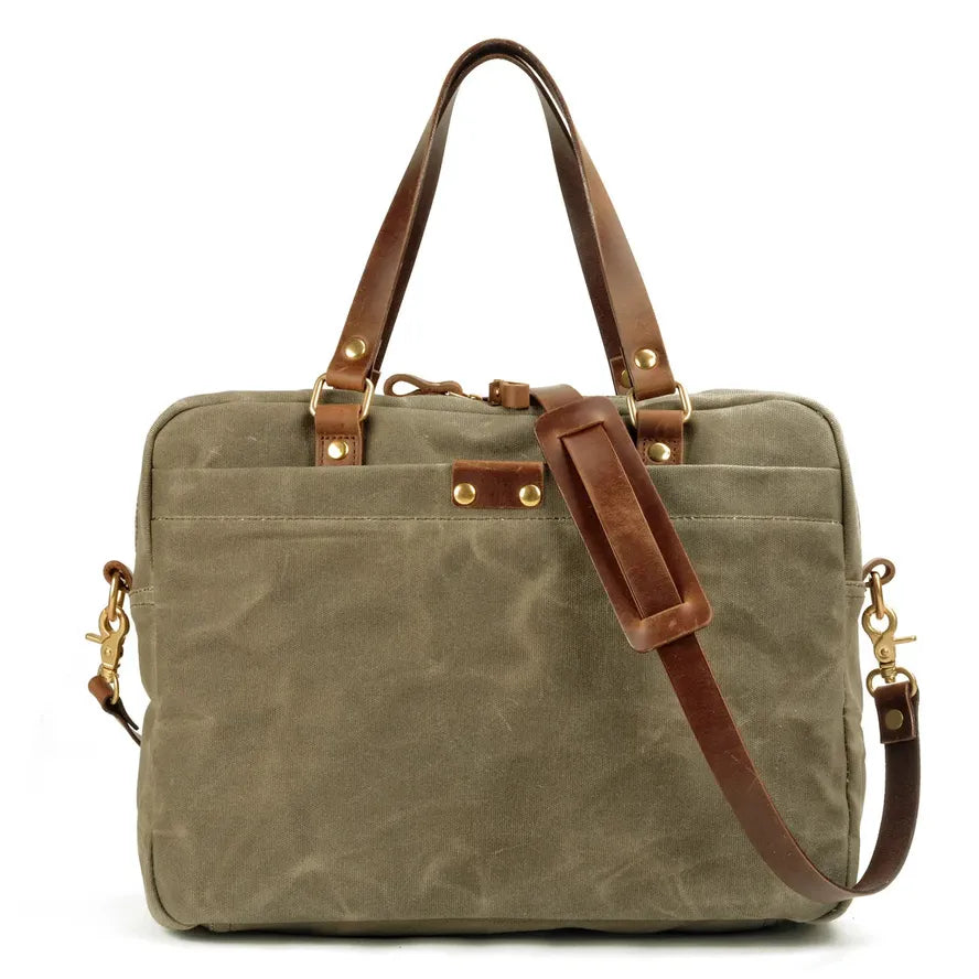 JMT-583562 Waxed Canvas and Leather Business Briefcase for 15.6 Inch Laptops - Retro Style, Waterproof, Multiple Colour Options