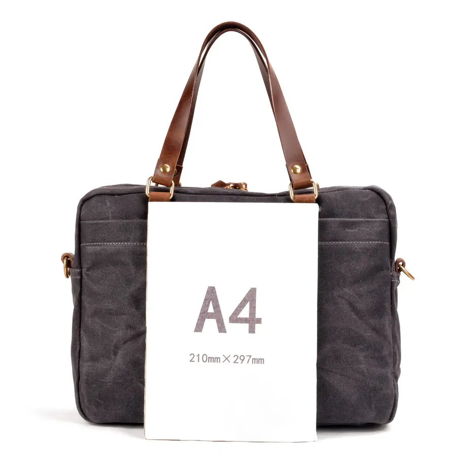 JMT-583562 Waxed Canvas and Leather Business Briefcase for 15.6 Inch Laptops - Retro Style, Waterproof, Multiple Colour Options