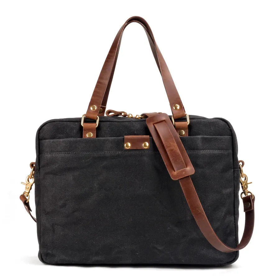 JMT-583562 Waxed Canvas and Leather Business Briefcase for 15.6 Inch Laptops - Retro Style, Waterproof, Multiple Colour Options