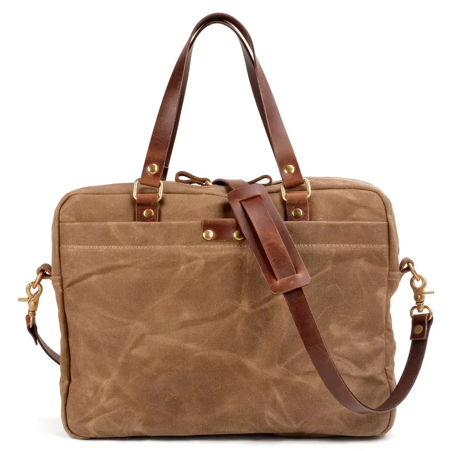 JMT-583562 Waxed Canvas and Leather Business Briefcase for 15.6 Inch Laptops - Retro Style, Waterproof, Multiple Colour Options