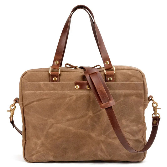 JMT-583562 Waxed Canvas and Leather Business Briefcase for 15.6 Inch Laptops - Retro Style, Waterproof, Multiple Colour Options