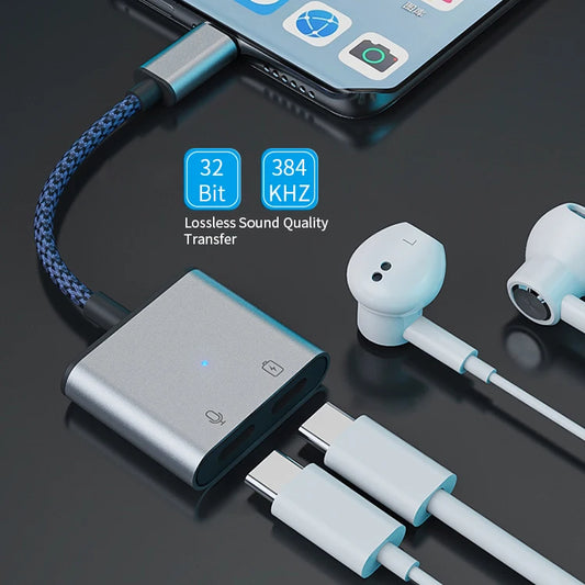 JMT-583818 Type-C Headphone Jack Adapter with 60W Fast Charging for Compatible Devices