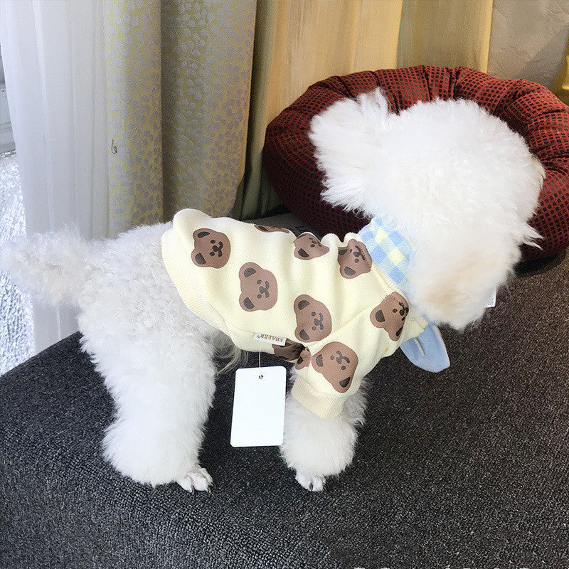 JMT-583946 Cozy Cotton Bear Print Pet Sweater in Beige and Yellow